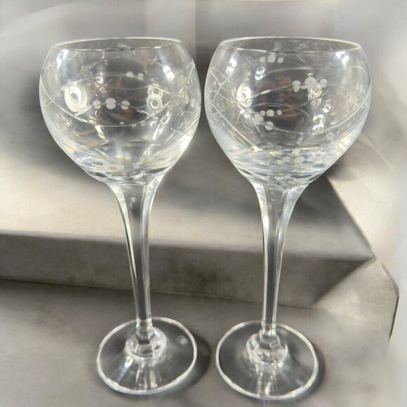 Royal Doulton PRECIOUS Pattern Clear Crystal Goblet Etched Glasses Cups Set2 VTG - Picture 1 of 16